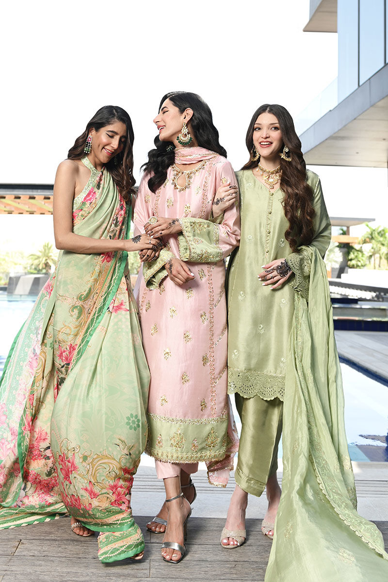 Olive Green Embroidered Raw Silk Salwar Kameez (3-Piece) - Image 8