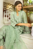 Sage Green Embroidered Raw Silk Kurta Set (3-Piece) - Image 8