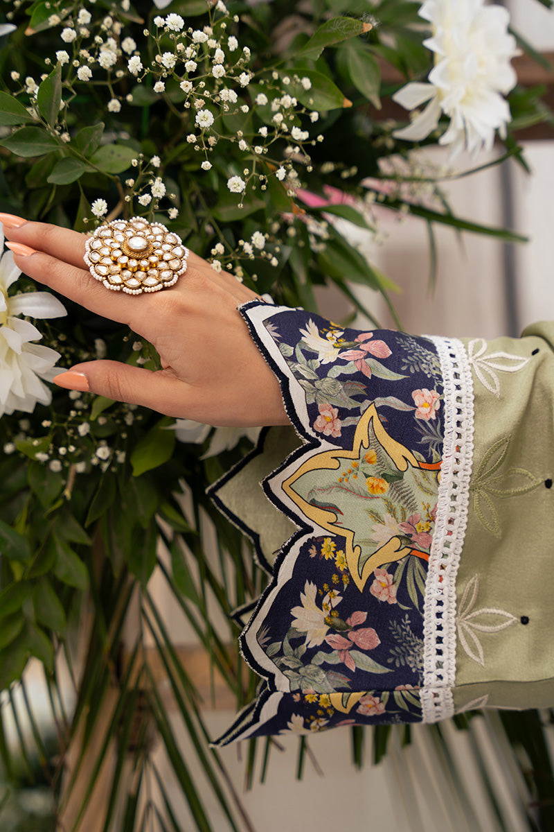 Sage Green Embroidered Raw Silk Salwar Kameez (3-Piece) - Image 7