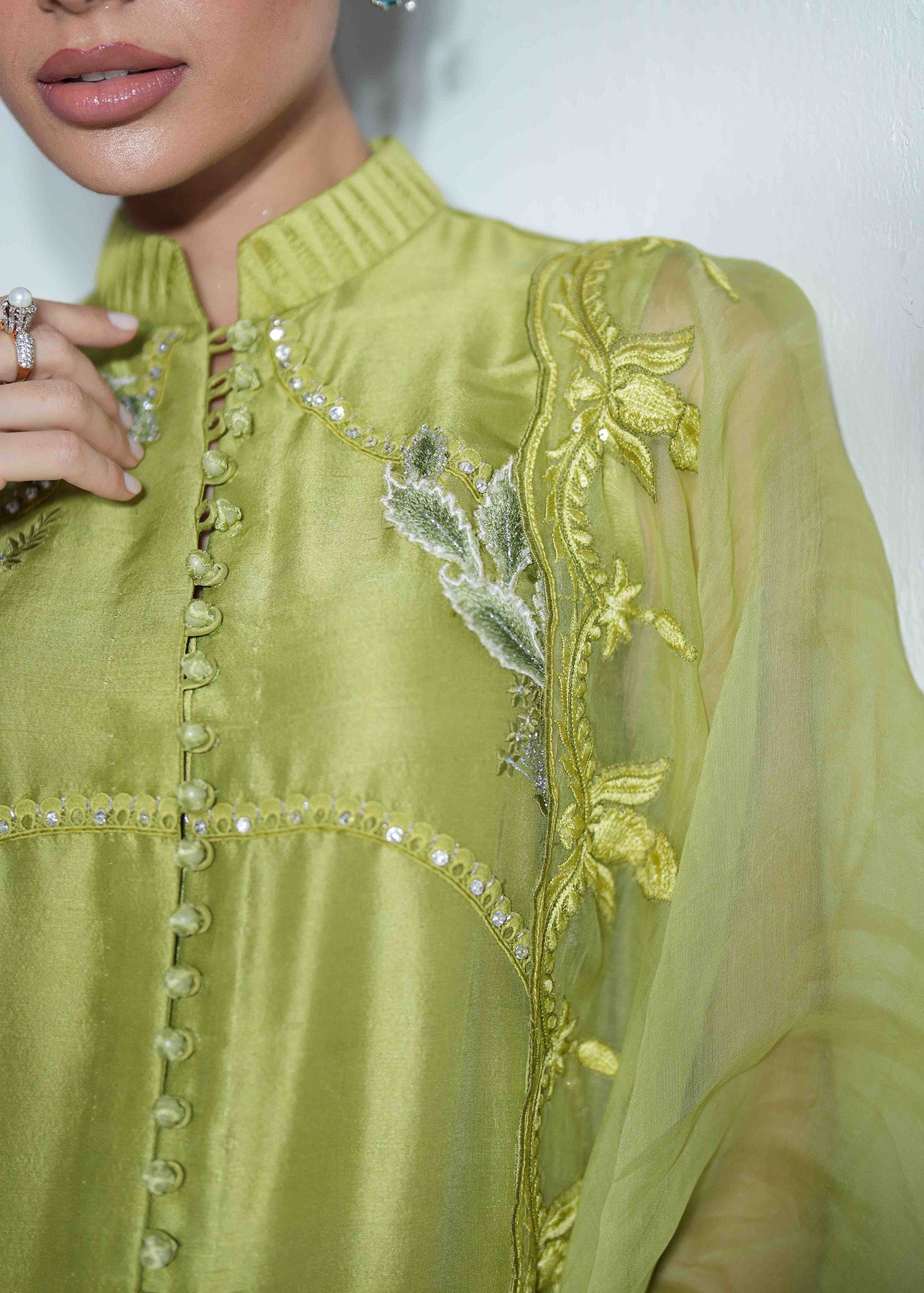 Dhaani Green Embroidered Pure Silk Salwar Kameez (3-Piece) - Image 12