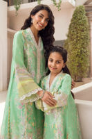 Pakistani Seafoam Green Tilla Embroidered Silk Salwar Kameez (3-Piece) - Image 9