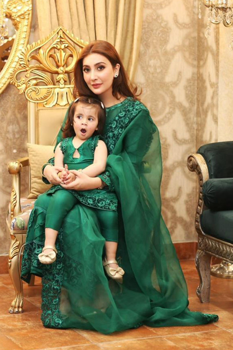 Pakistani Bottle Green Embroidered Raw Silk Salwar Kameez (3-Piece) - Image 1