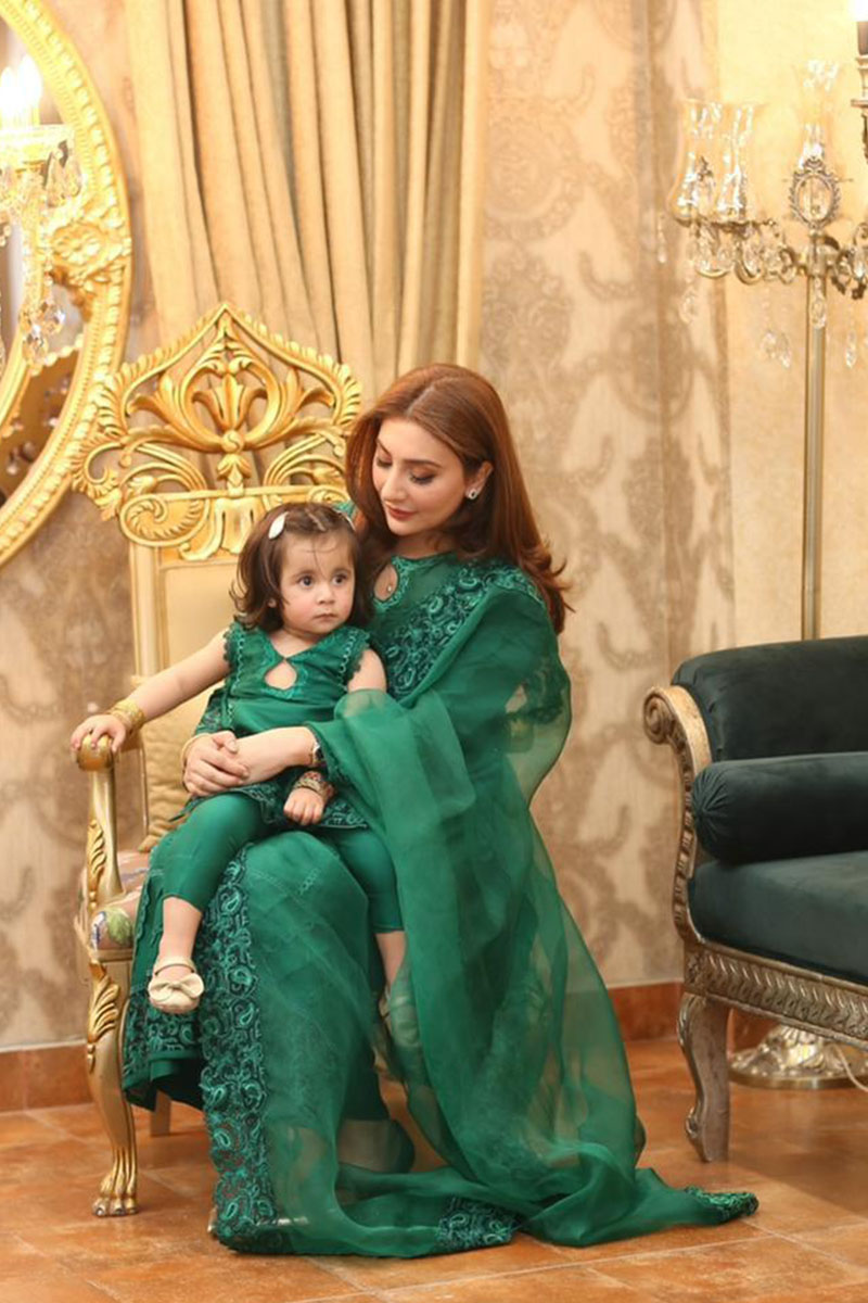 Pakistani Bottle Green Embroidered Raw Silk Salwar Kameez (3-Piece) - Image 2