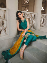 Emerald Green Zardozi Raw Silk Kurta Set (3-Piece) - Image 4