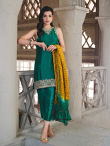 Emerald Green Zardozi Raw Silk Kurta Set (3-Piece) - Image 5