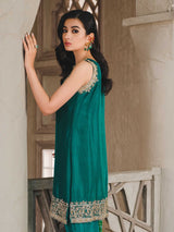 Emerald Green Zardozi Raw Silk Kurta Set (3-Piece) - Image 6