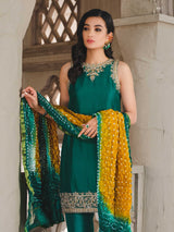 Emerald Green Zardozi Raw Silk Kurta Set (3-Piece) - Image 7