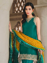 Emerald Green Zardozi Raw Silk Kurta Set (3-Piece) - Image 8