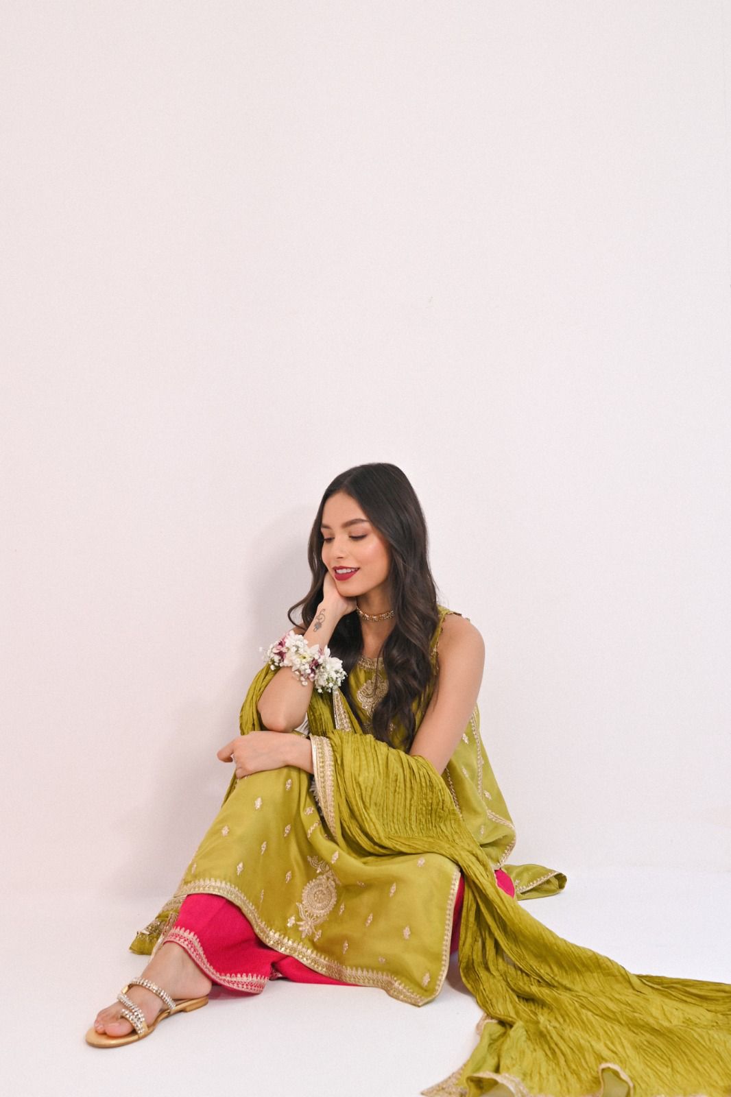 Dhani Green Zari Embroidered Silk Salwar Kameez (3-Piece) - Image 3