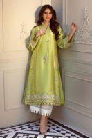 Pakistani Tea Green Hand Block Print Satin Silk Kameez (2-Piece) - Image 2
