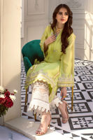 Pakistani Tea Green Hand Block Print Satin Silk Kameez (2-Piece) - Image 3