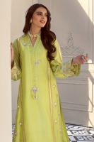 Pakistani Tea Green Hand Block Print Satin Silk Kameez (2-Piece) - Image 4