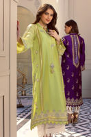 Pakistani Tea Green Hand Block Print Satin Silk Kameez (2-Piece) - Image 5