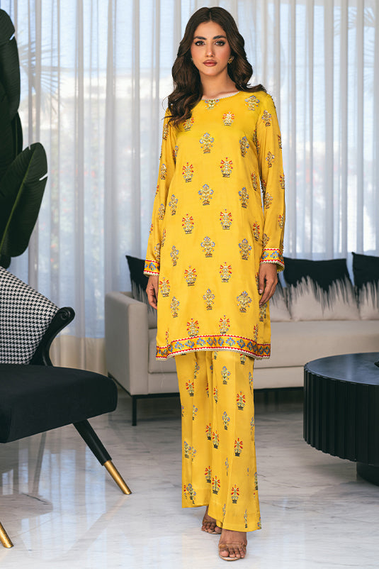 Pakistani Dhaani Embroidered Shamos Silk Salwar Kameez (2-Piece) - Image 2