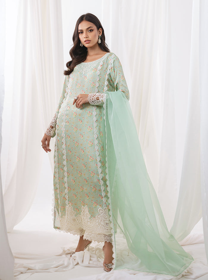 Pastel Green Embroidered Shamose Salwar Kameez (3-Piece) - Image 1