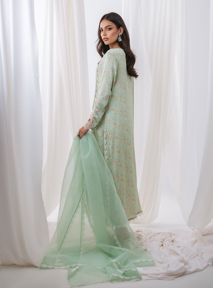 Pastel Green Embroidered Shamose Salwar Kameez (3-Piece) - Image 2