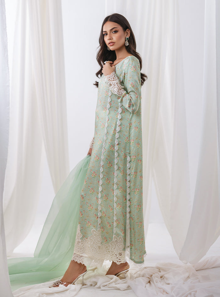 Pastel Green Embroidered Shamose Salwar Kameez (3-Piece) - Image 4