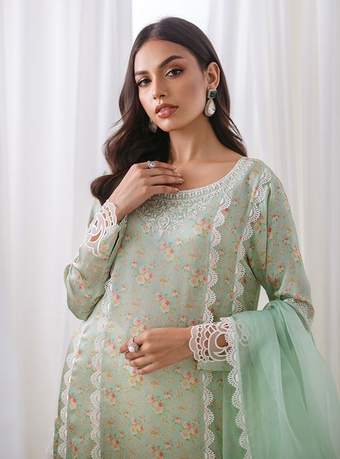 Pastel Green Embroidered Shamose Salwar Kameez (3-Piece) - Image 7