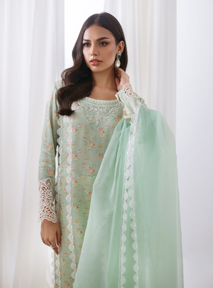 Pastel Green Embroidered Shamose Salwar Kameez (3-Piece) - Image 8
