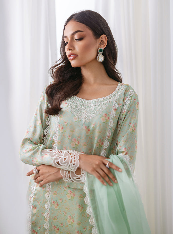 Pastel Green Embroidered Shamose Salwar Kameez (3-Piece) - Image 9