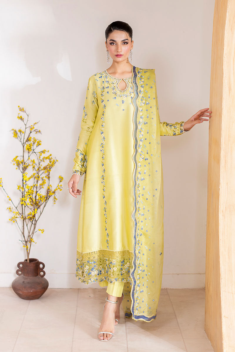 Lime Green Embroidered Sheesha Silk Salwar Kameez (3-Piece) - Image 1