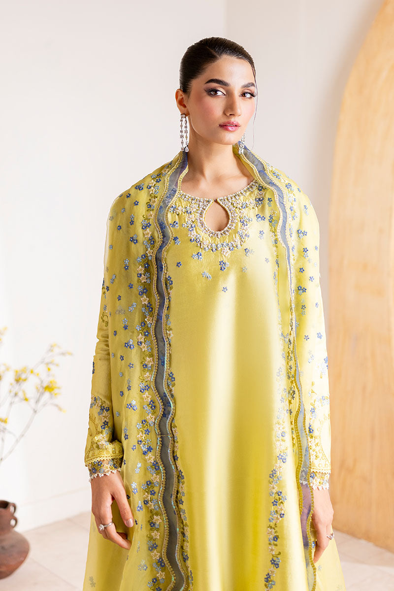 Lime Green Embroidered Sheesha Silk Salwar Kameez (3-Piece) - Image 2