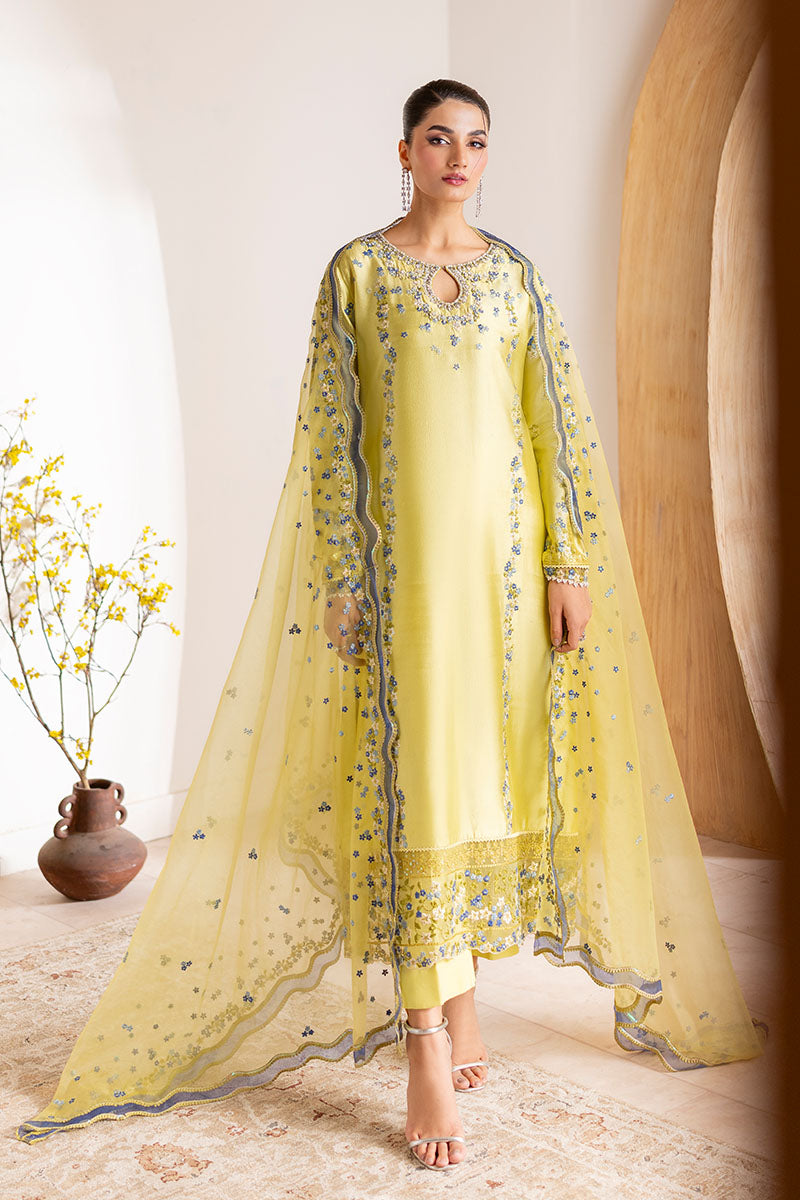 Lime Green Embroidered Sheesha Silk Salwar Kameez (3-Piece) - Image 3