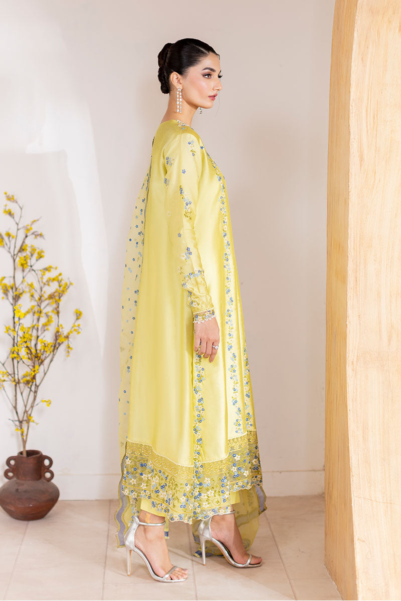 Lime Green Embroidered Sheesha Silk Salwar Kameez (3-Piece) - Image 5