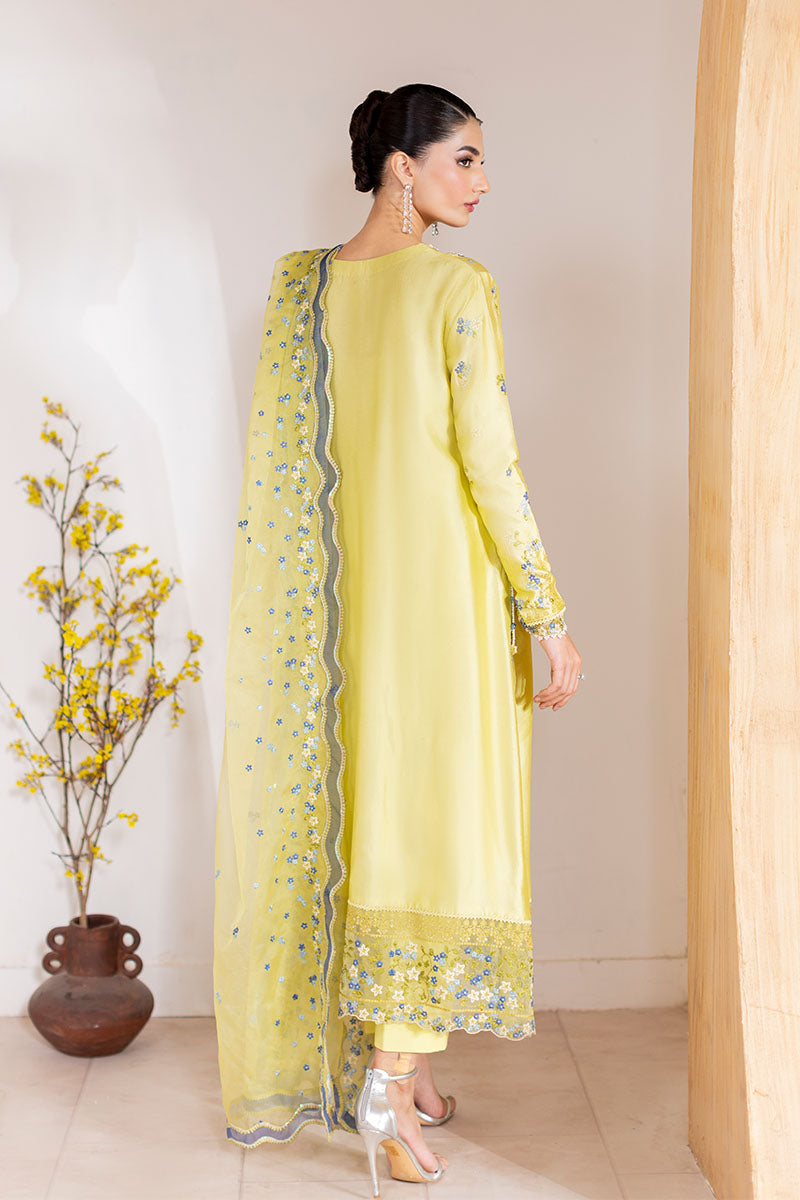Lime Green Embroidered Sheesha Silk Salwar Kameez (3-Piece) - Image 6
