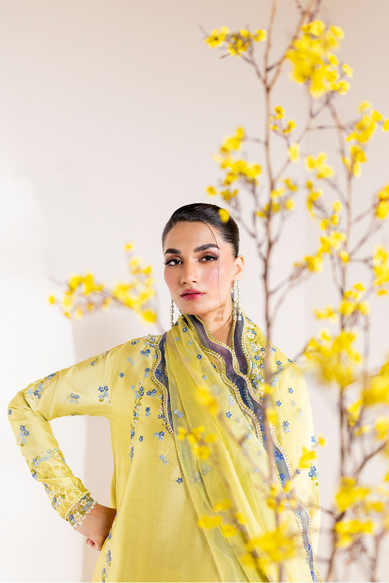 Lime Green Embroidered Sheesha Silk Salwar Kameez (3-Piece) - Image 7