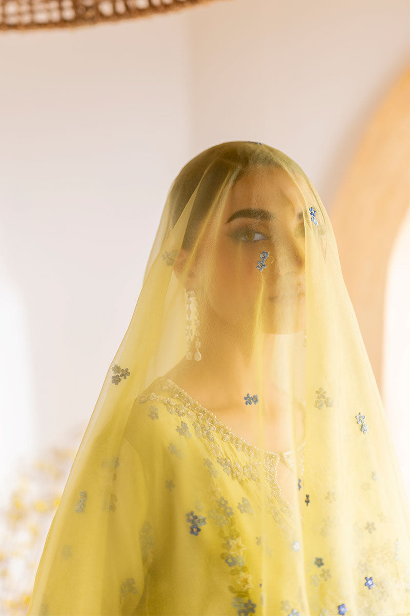 Lime Green Embroidered Sheesha Silk Salwar Kameez (3-Piece) - Image 8