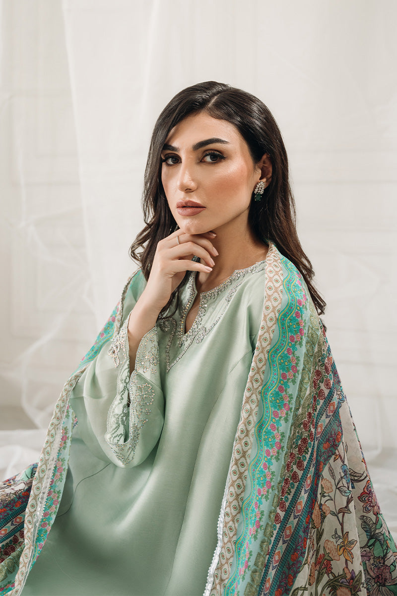 Mint Green Swarovski Sheesha Silk Salwar Kameez (2-Piece) - Image 4