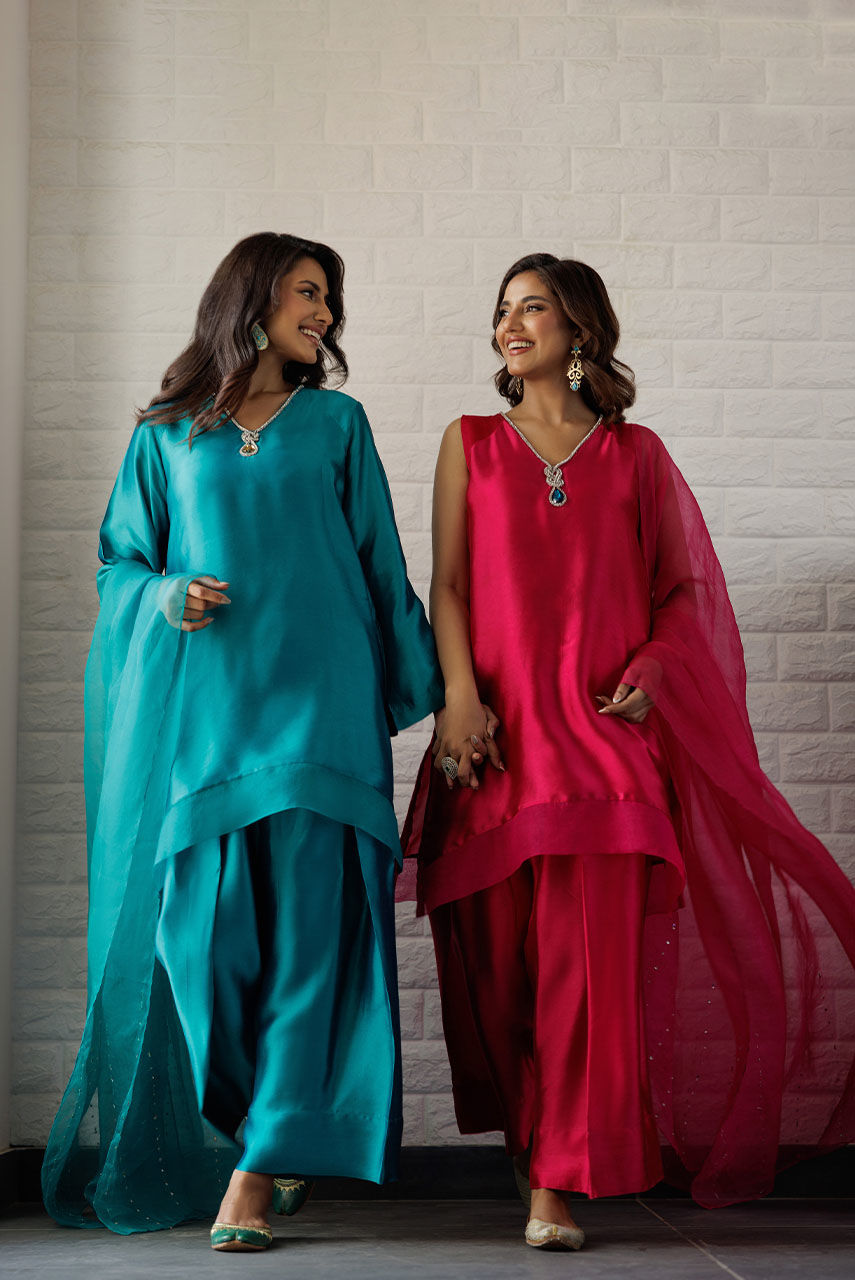 Emerald Embellished Sheesha Silk Farshi Shalwar (3-Piece) - Image 7