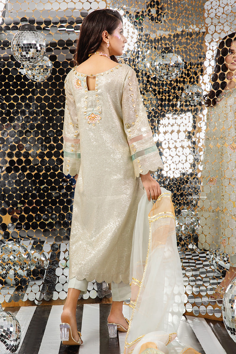 Mint Gota-Embroidered Shimmer Salwar Kameez (3-Piece) - Image 4