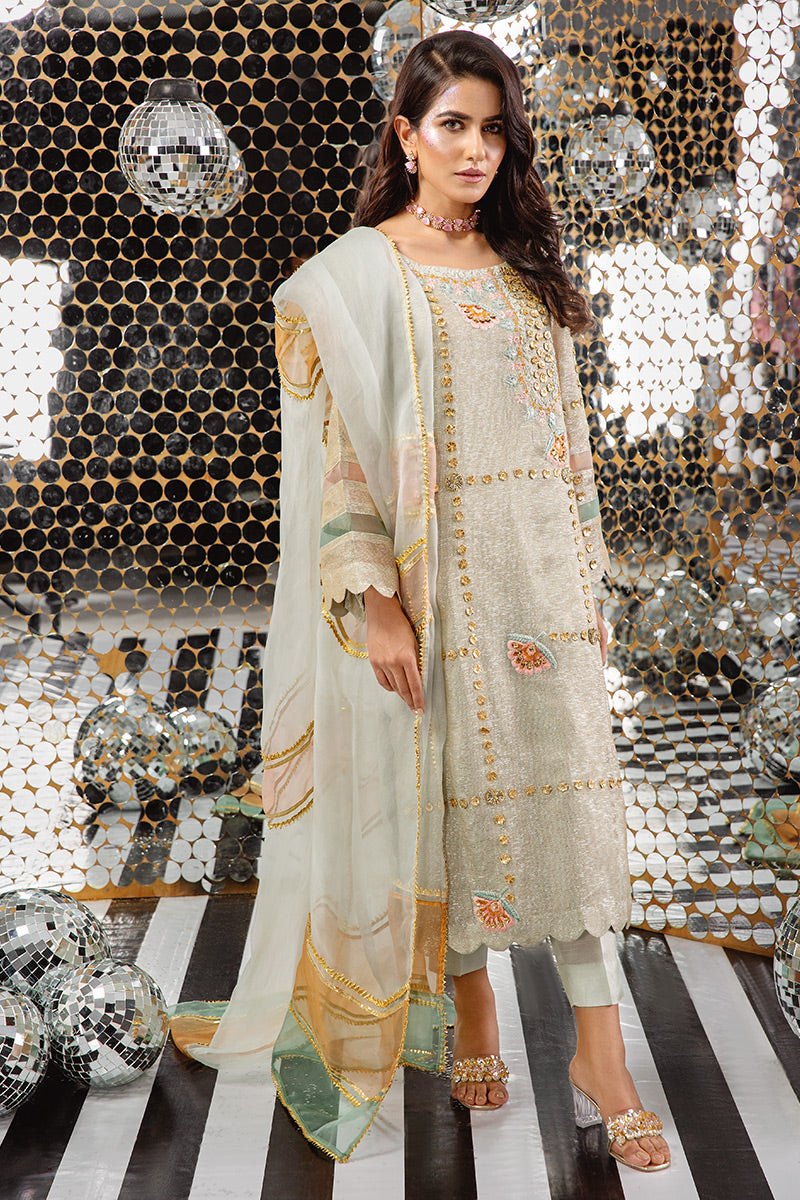 Mint Gota Embroidered Shimmer Salwar Kameez (3-Piece) - Image 1