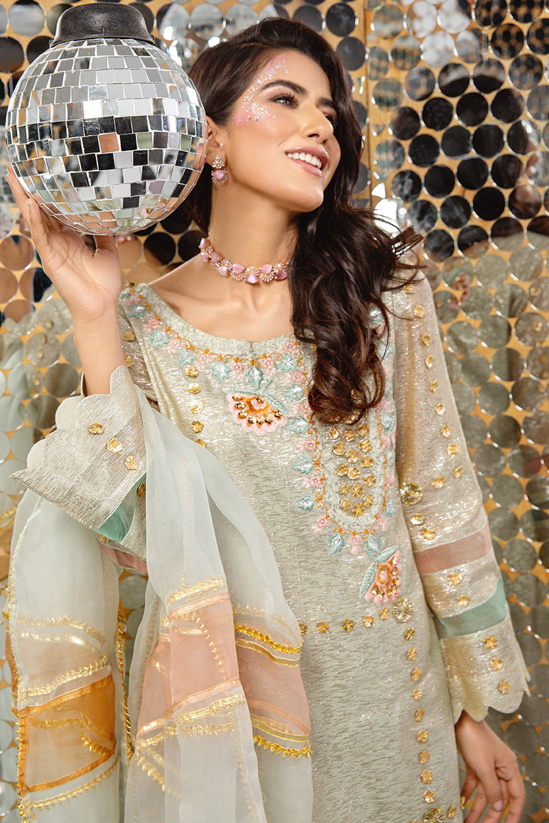 Mint Gota Embroidered Shimmer Salwar Kameez (3-Piece) - Image 3