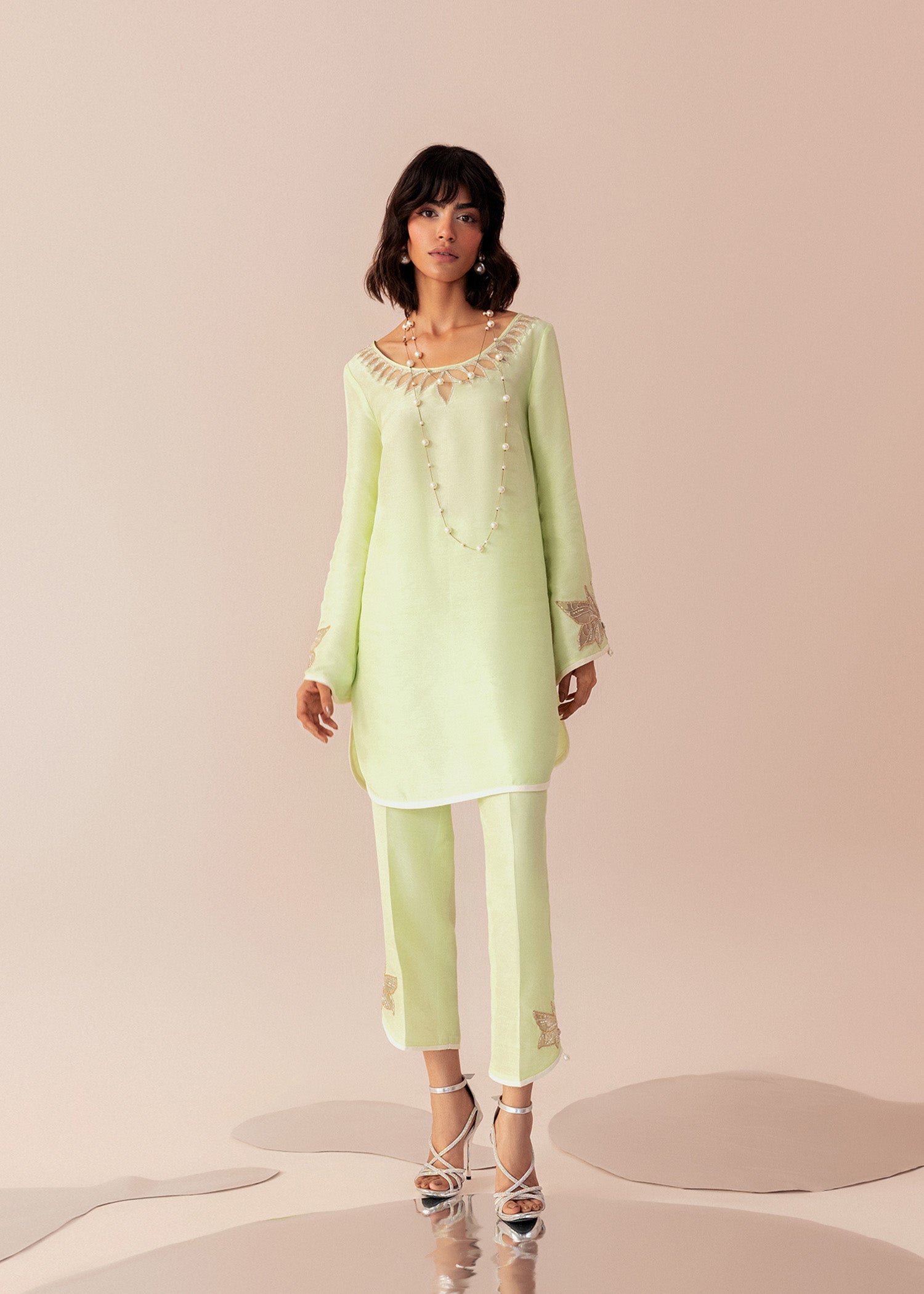 Meadow Green Embroidered Silk Salwar Kameez (2-Piece) - Image 1