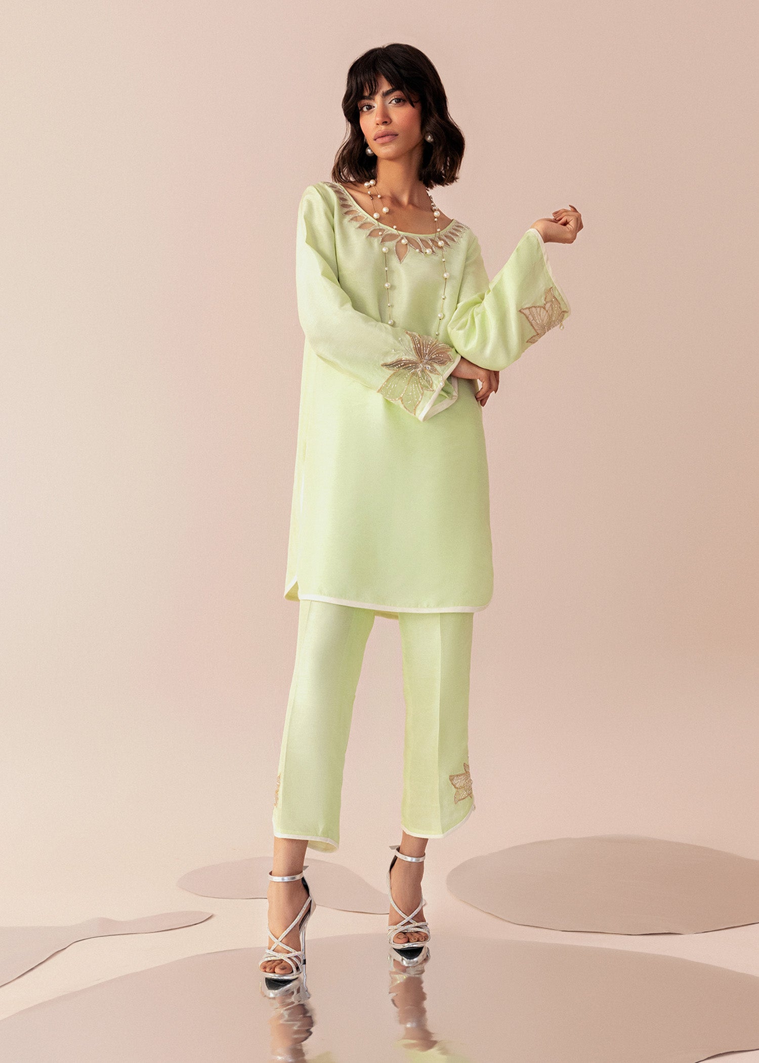 Meadow Green Embroidered Silk Salwar Kameez (2-Piece) - Image 2