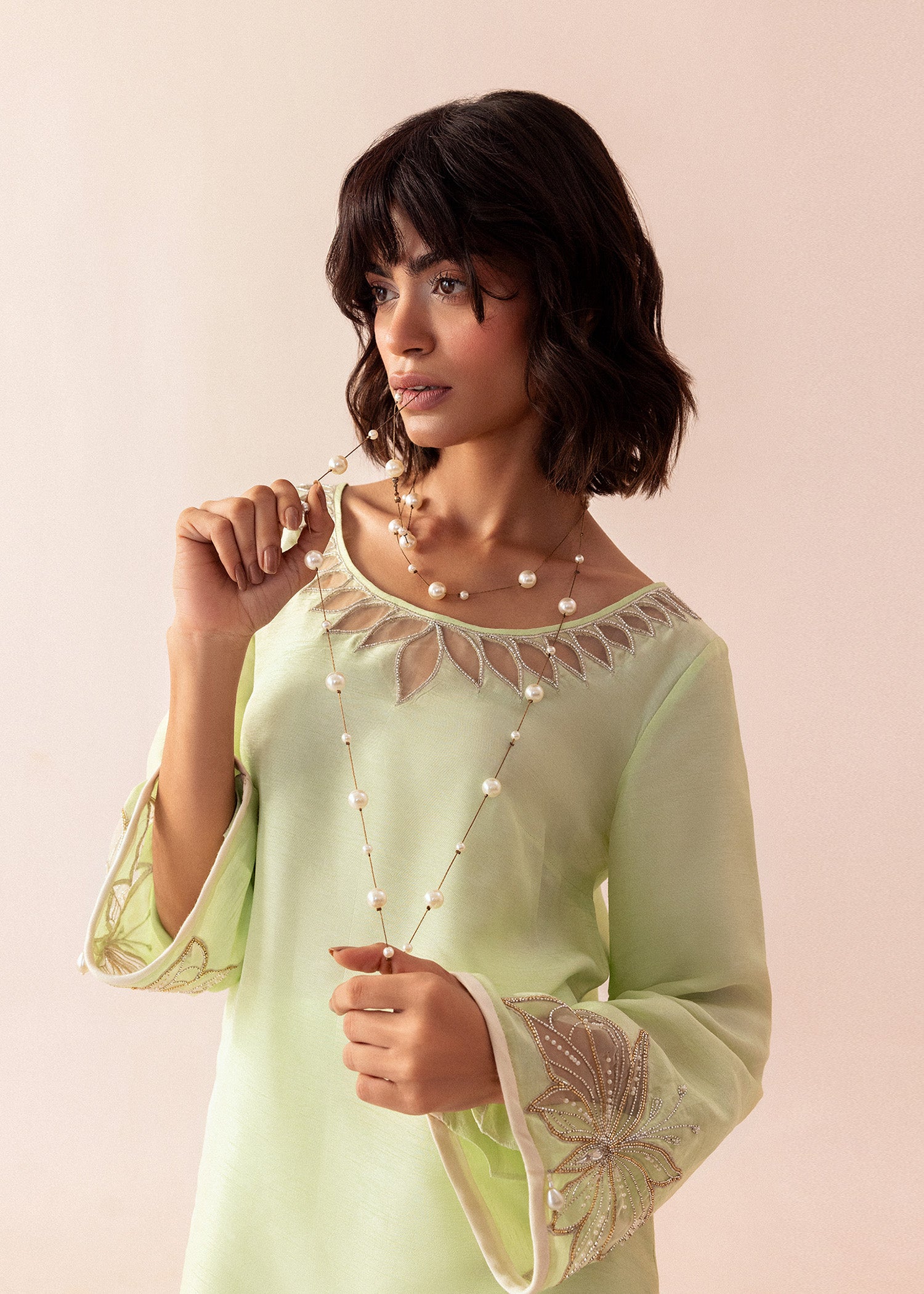 Meadow Green Embroidered Silk Salwar Kameez (2-Piece) - Image 3