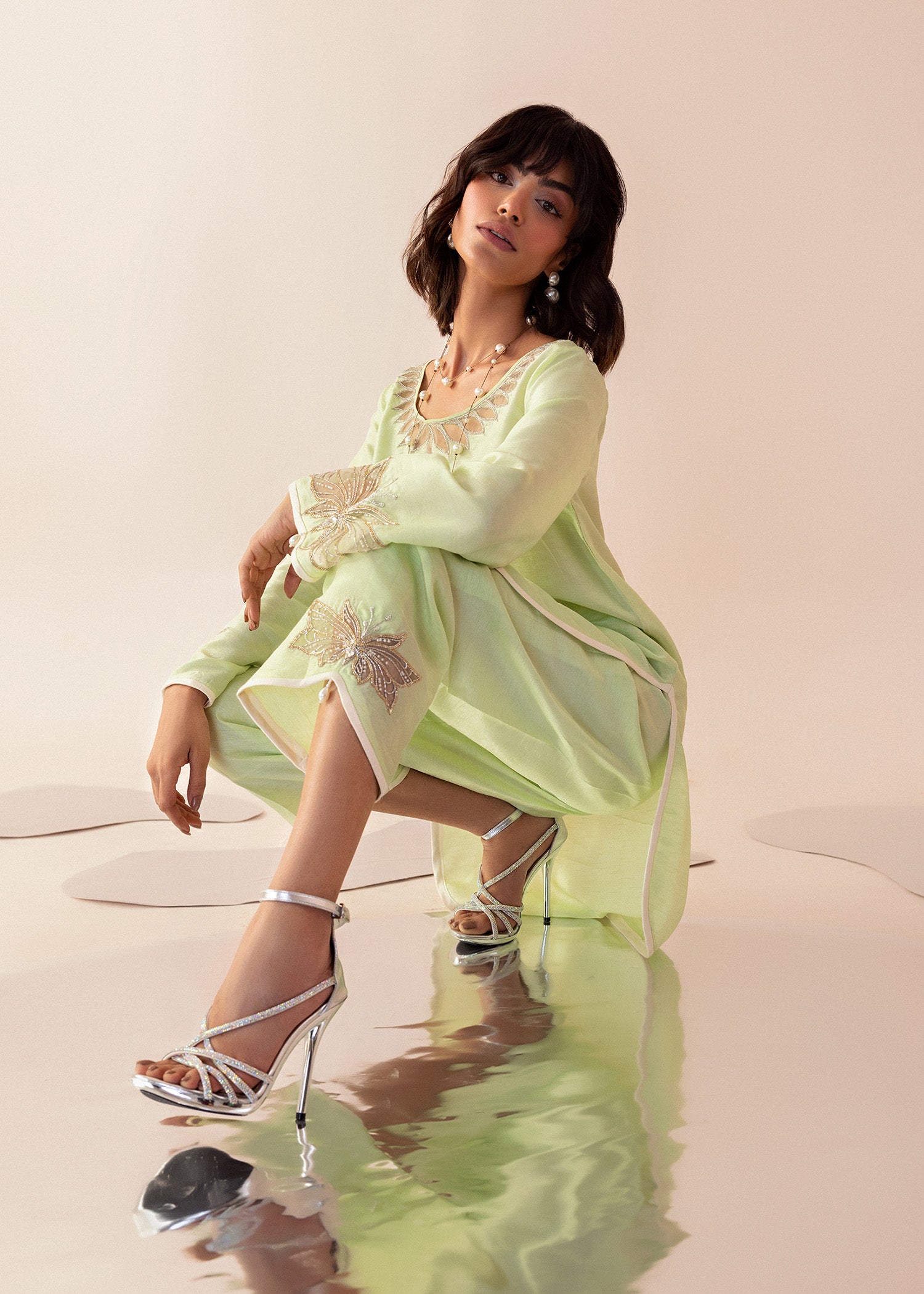 Meadow Green Embroidered Silk Salwar Kameez (2-Piece) - Image 6