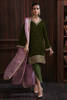 Pakistani Olive Green Embroidered Silk-Blend Salwar Kameez (3-Piece) - Image 2