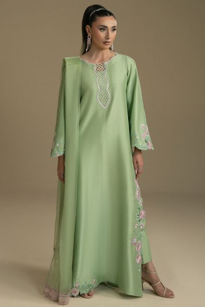 Apple Green Embroidered Silk-Blend Salwar Kameez (2-Piece) - Image 1