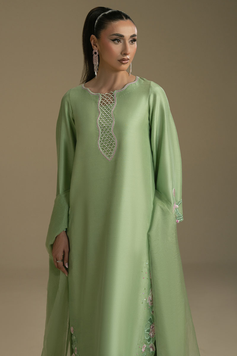 Apple Green Embroidered Silk-Blend Salwar Kameez (2-Piece) - Image 3