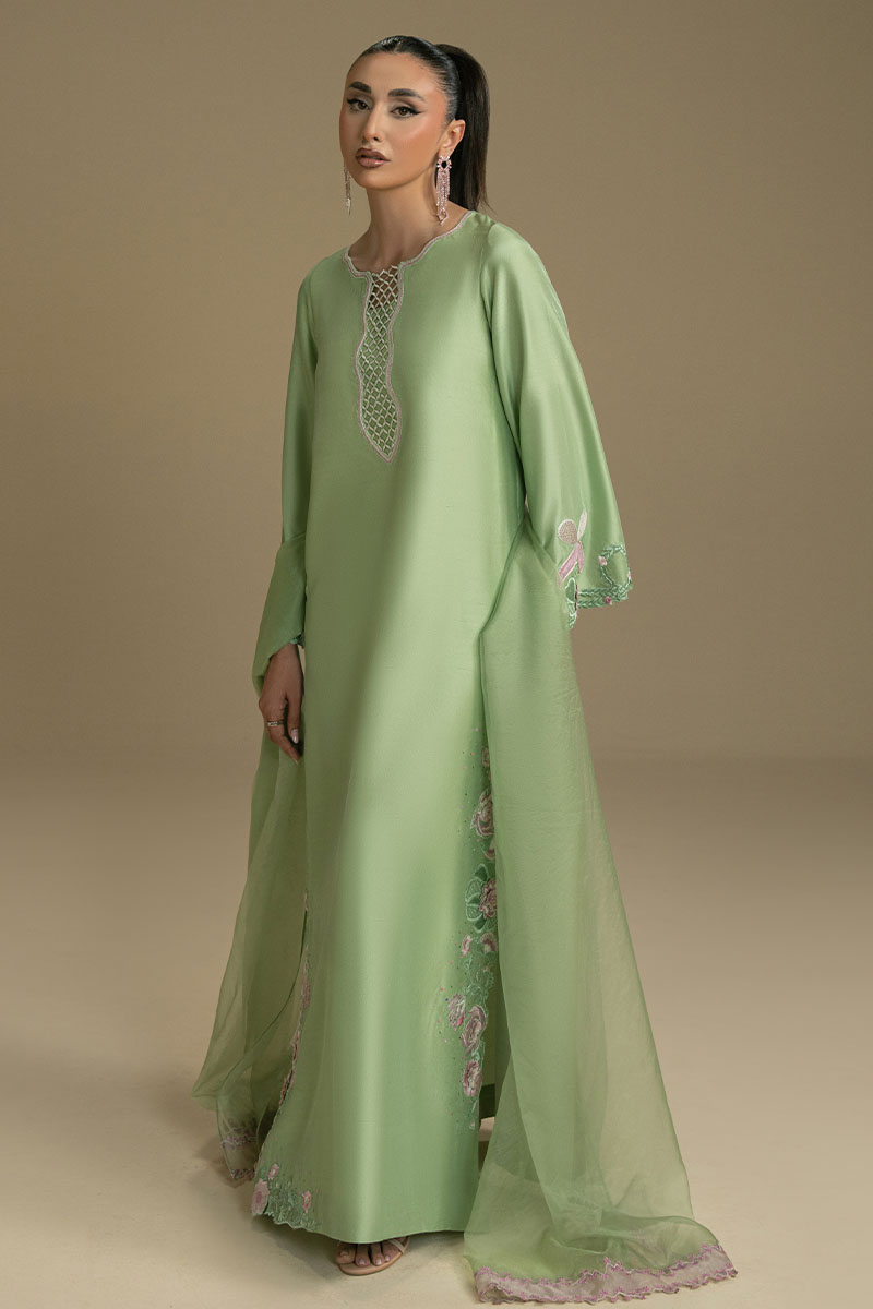 Apple Green Embroidered Silk-Blend Salwar Kameez (2-Piece) - Image 4