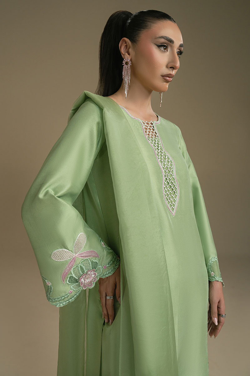 Apple Green Embroidered Silk-Blend Salwar Kameez (2-Piece) - Image 5