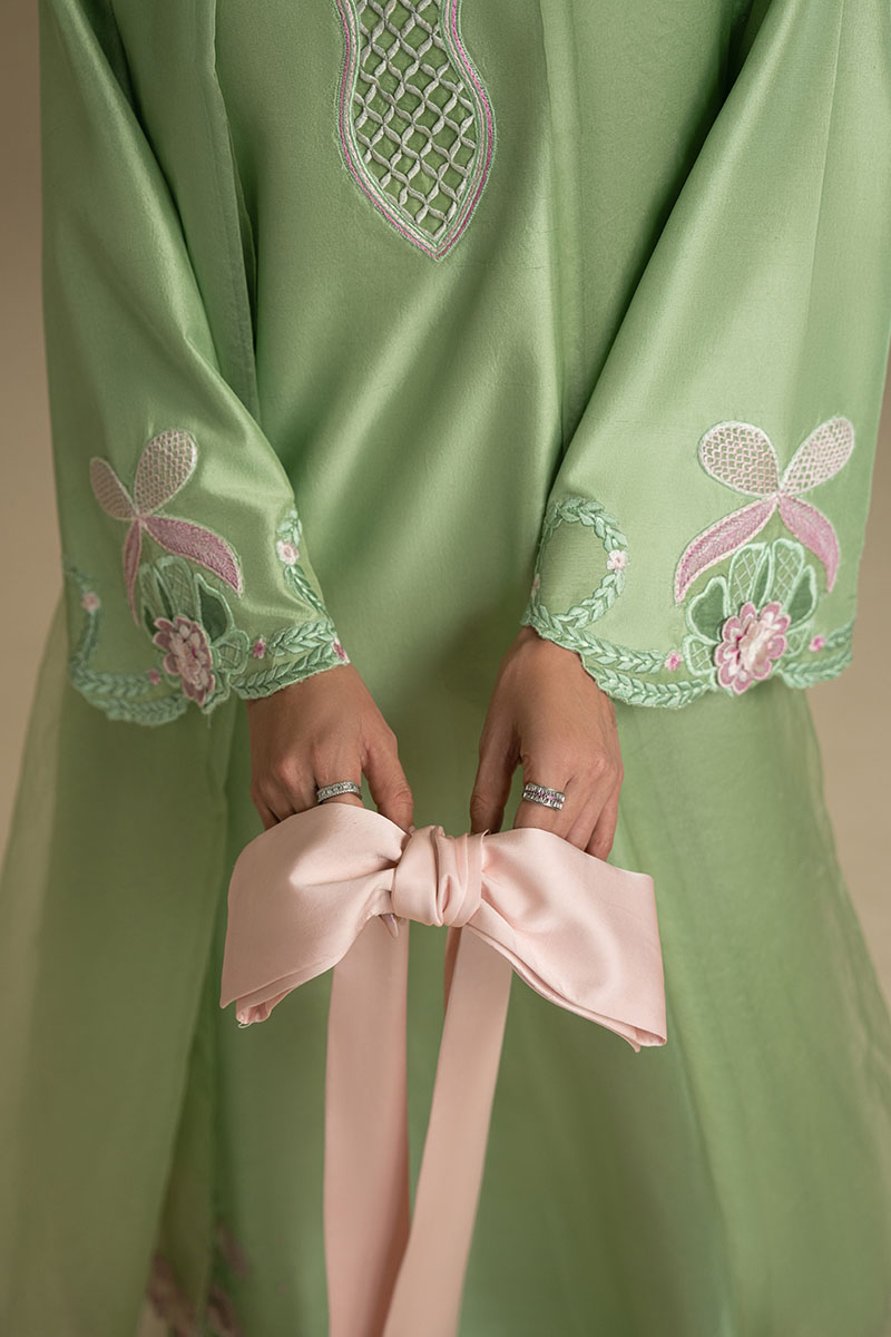 Apple Green Embroidered Silk-Blend Salwar Kameez (2-Piece) - Image 6