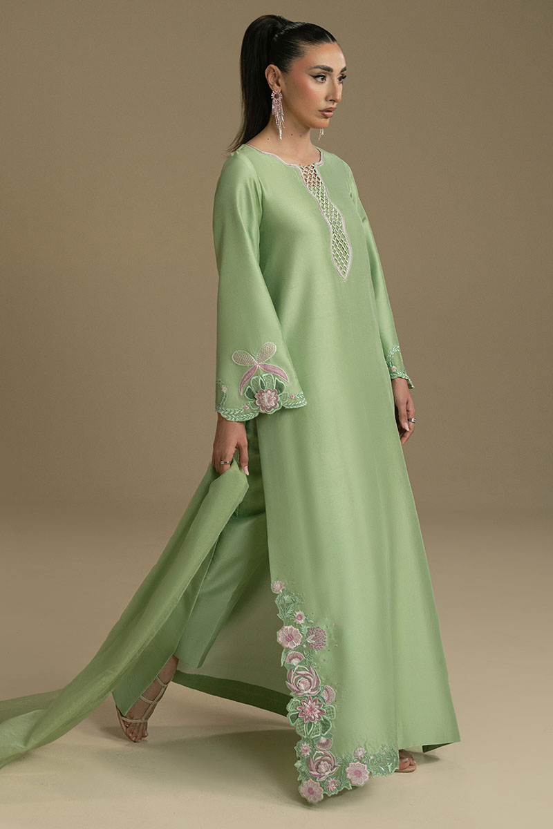 Apple Green Embroidered Silk-Blend Salwar Kameez (2-Piece) - Image 7