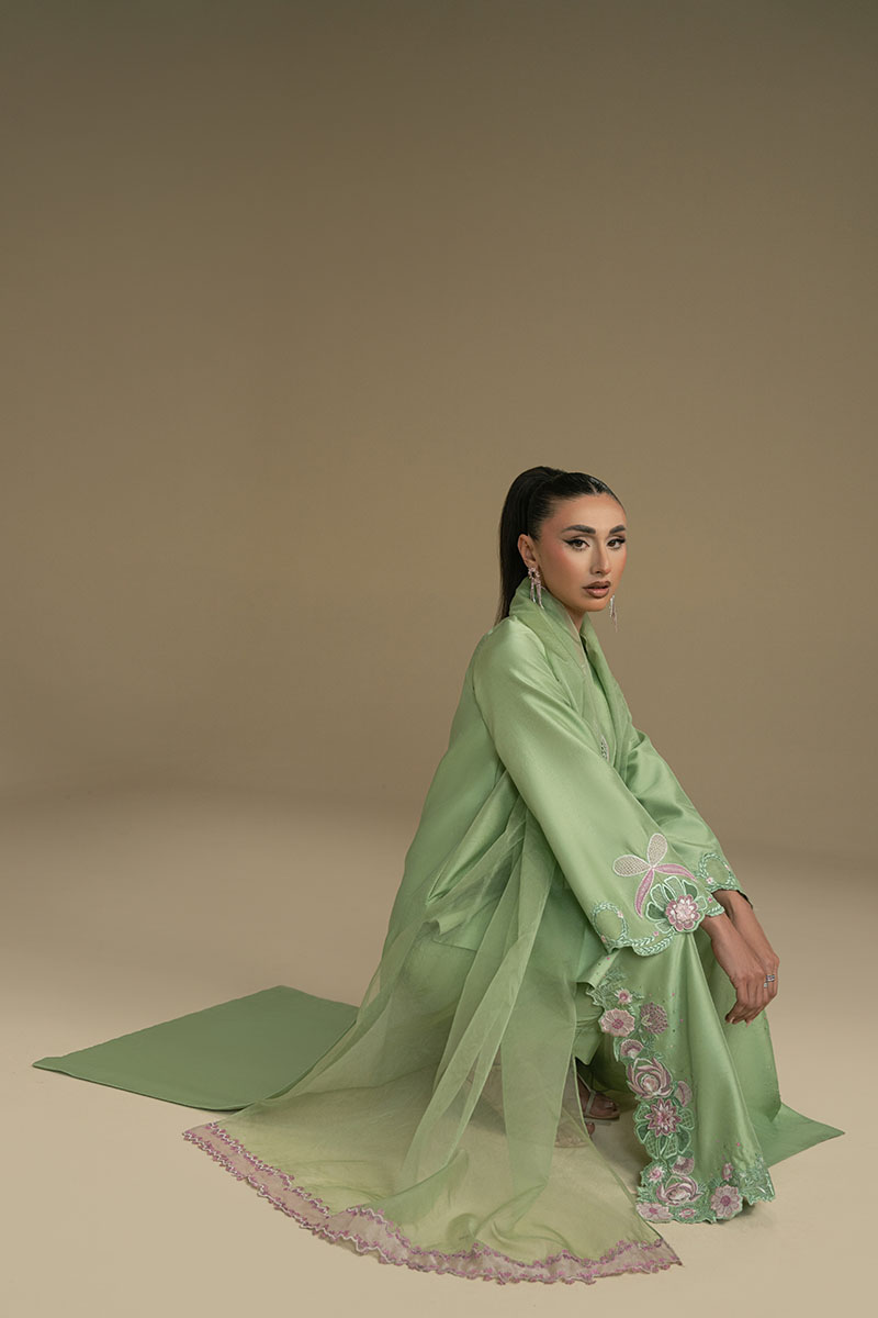 Apple Green Embroidered Silk-Blend Salwar Kameez (2-Piece) - Image 8