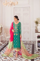 Green Hand Block Printed Silk-Blend Salwar Kameez (3-Piece) - Image 5
