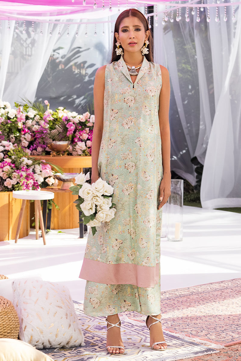 Sage Mint Digital Print Pure Silk Co-ord Set (2-Piece) - Image 1